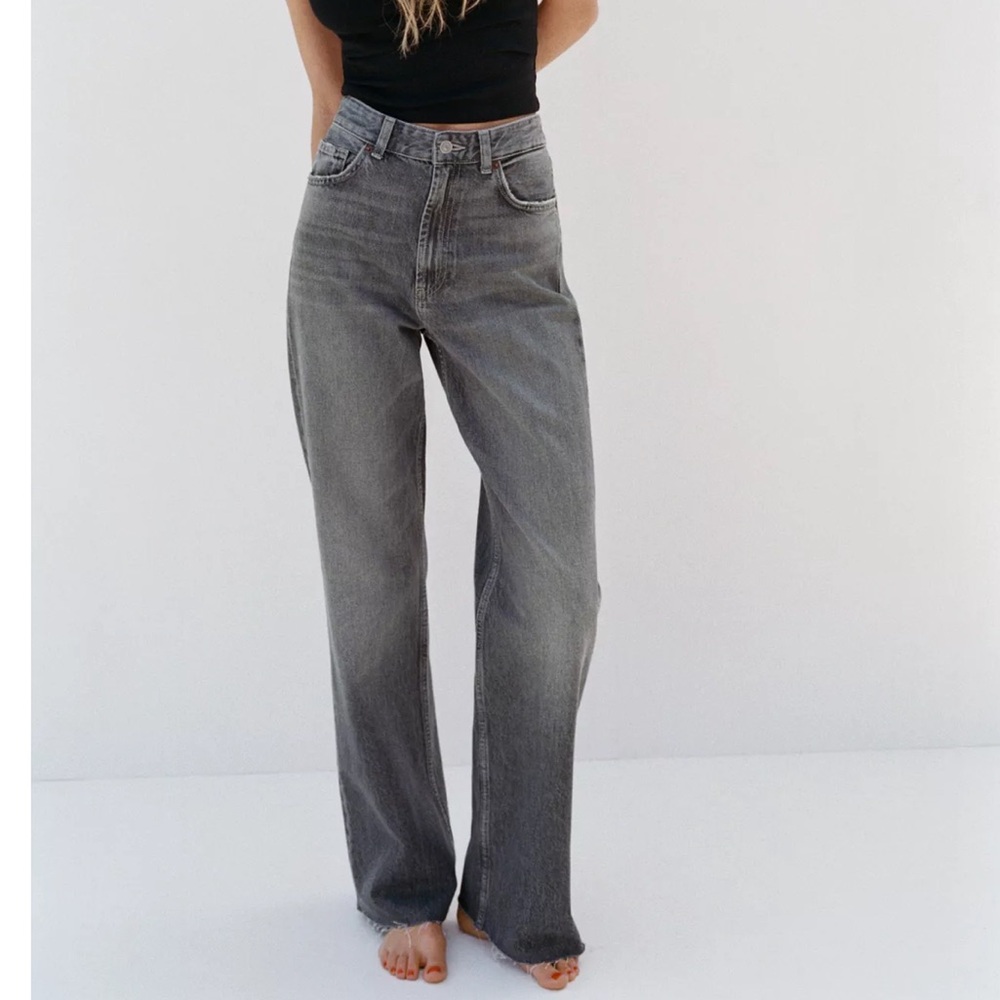Zara Gray High Waist Wide Leg Jeans